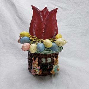 Kitschy Bunny Rabbit Basket with Tulips 6 x 3.5 Inches